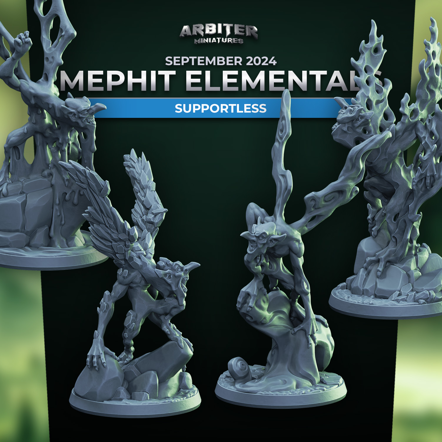 Arbiter Miniatures September 2024 Mephit Elementals Supportless